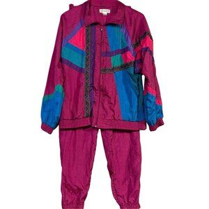 Chaver‎ Full Zip Colorblock Nylon Windbreaker 2-piece Set, Size Large, Vtg 80s
